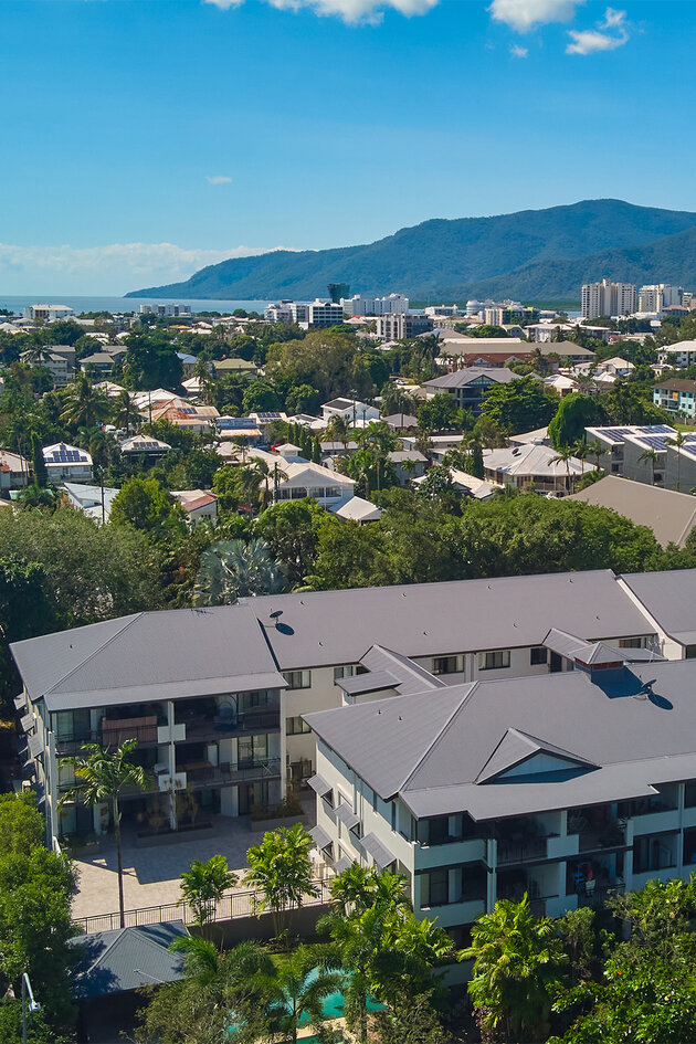 Haven on Severin aerial view with Cairns city in background with ocean and Yarrabah